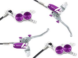Hope Paire de freins à disque Tech 4 V4 Argent / Violet - Durite Standard 2025