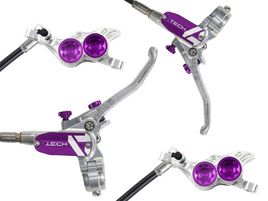 Hope Paire de freins à disque Tech 4 E4 Argent / Violet - Durite standard 2025